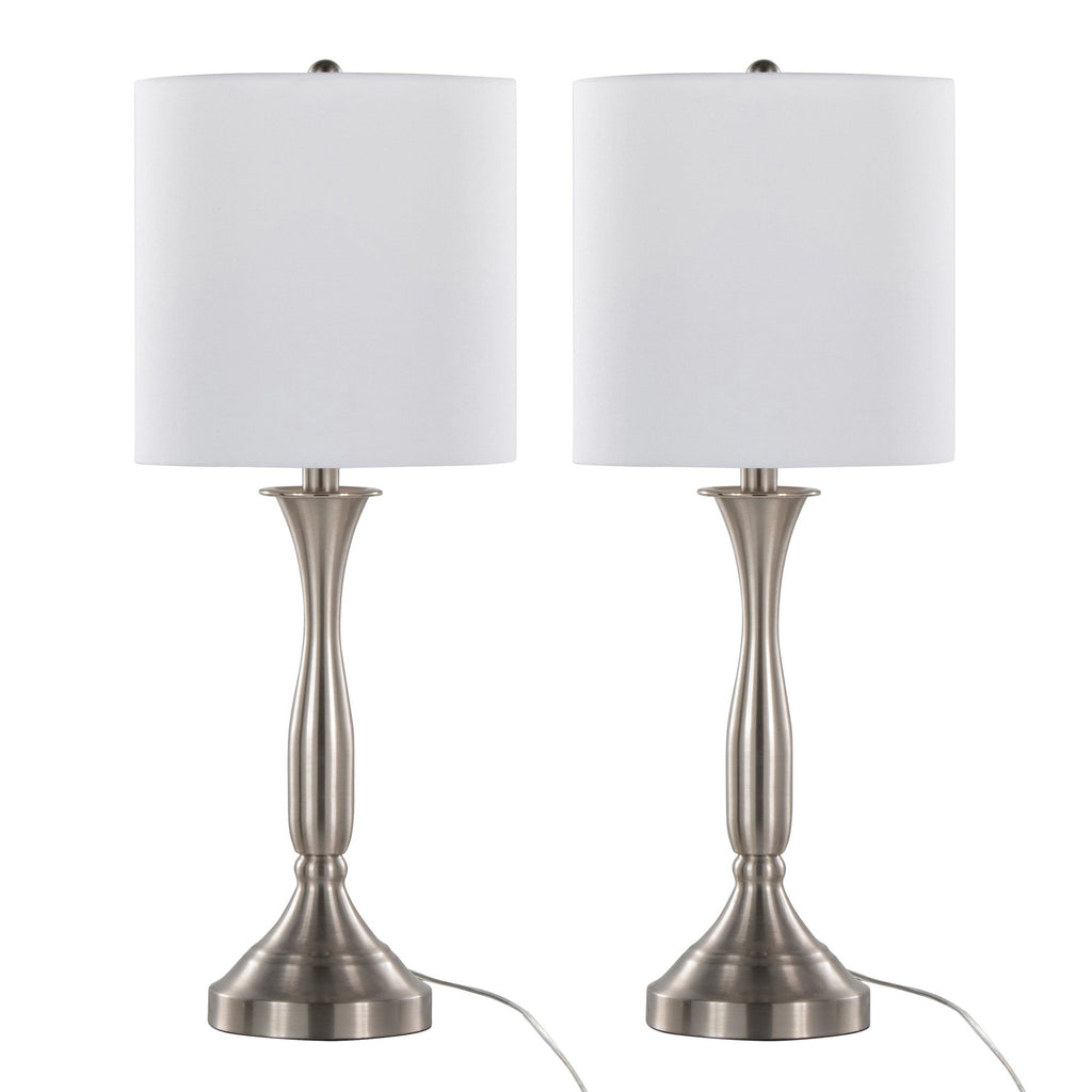 Sawyer 25" Metal Table Lamp With Usb - Set of 2 - Brushed Nickel, White Linen