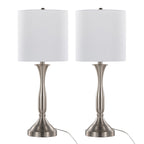 Sawyer 25" Metal Table Lamp With Usb - Set of 2 - Brushed Nickel, White Linen