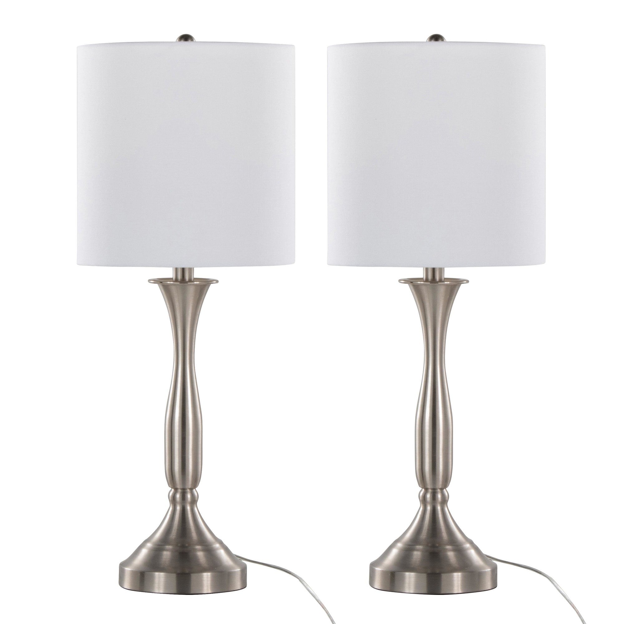 Sawyer 25" Metal Table Lamp With Usb - Set of 2 - Brushed Nickel, White Linen