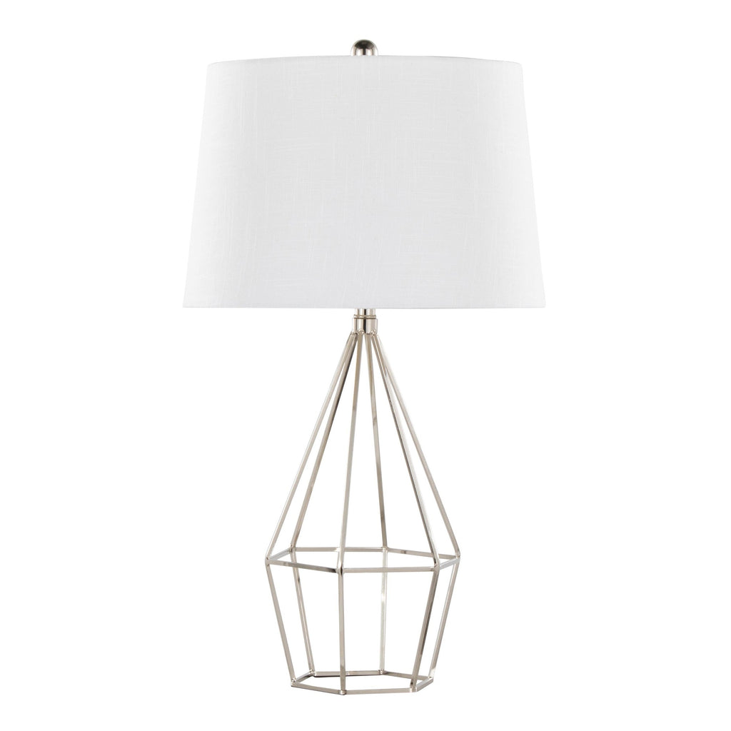 Geome 27" Metal Table Lamp - Set of 2 - Polished Nickel, White Linen