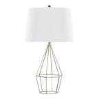 Geome 27" Metal Table Lamp - Set of 2 - Polished Nickel, White Linen