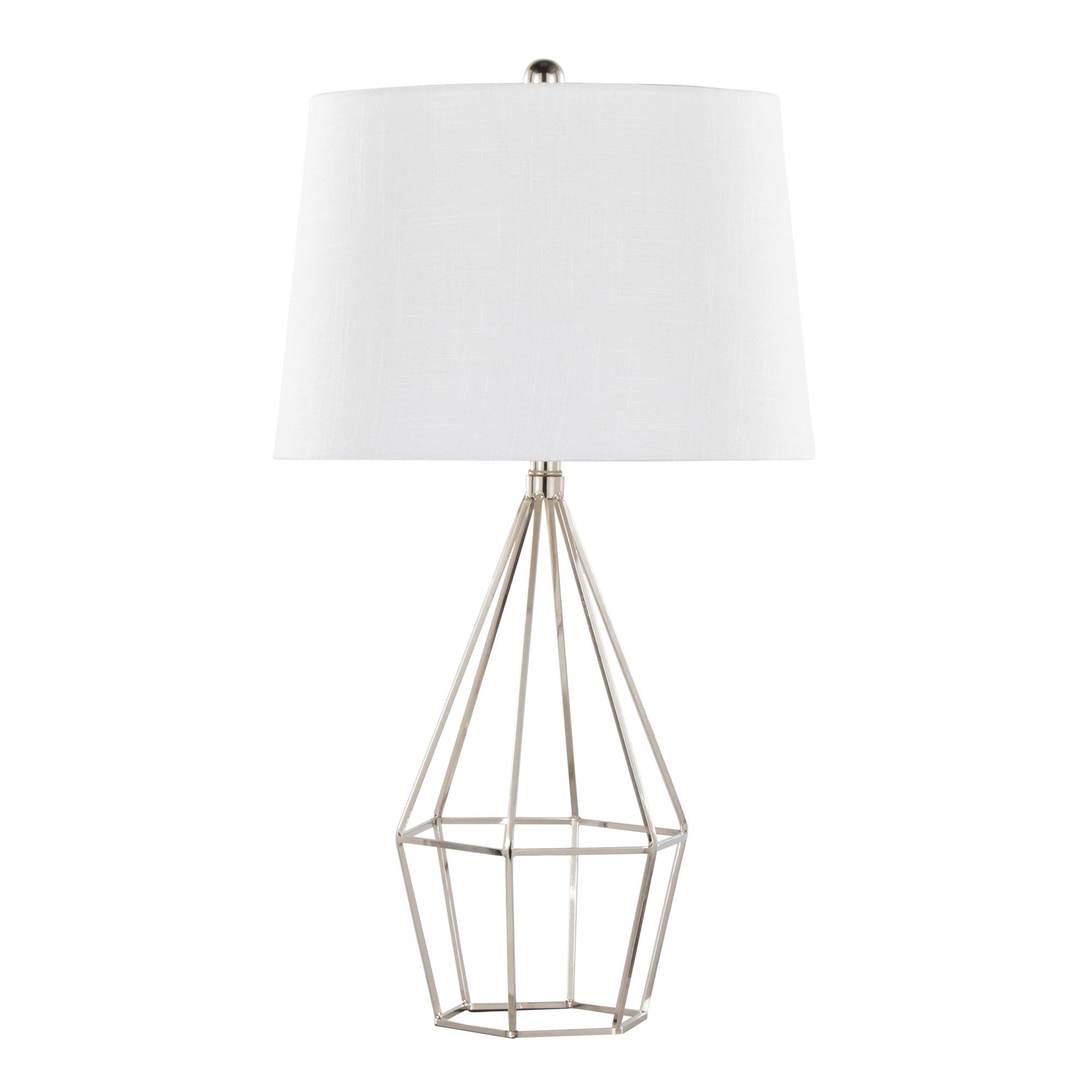 Geome 27" Metal Table Lamp - Set of 2 - Polished Nickel, White Linen