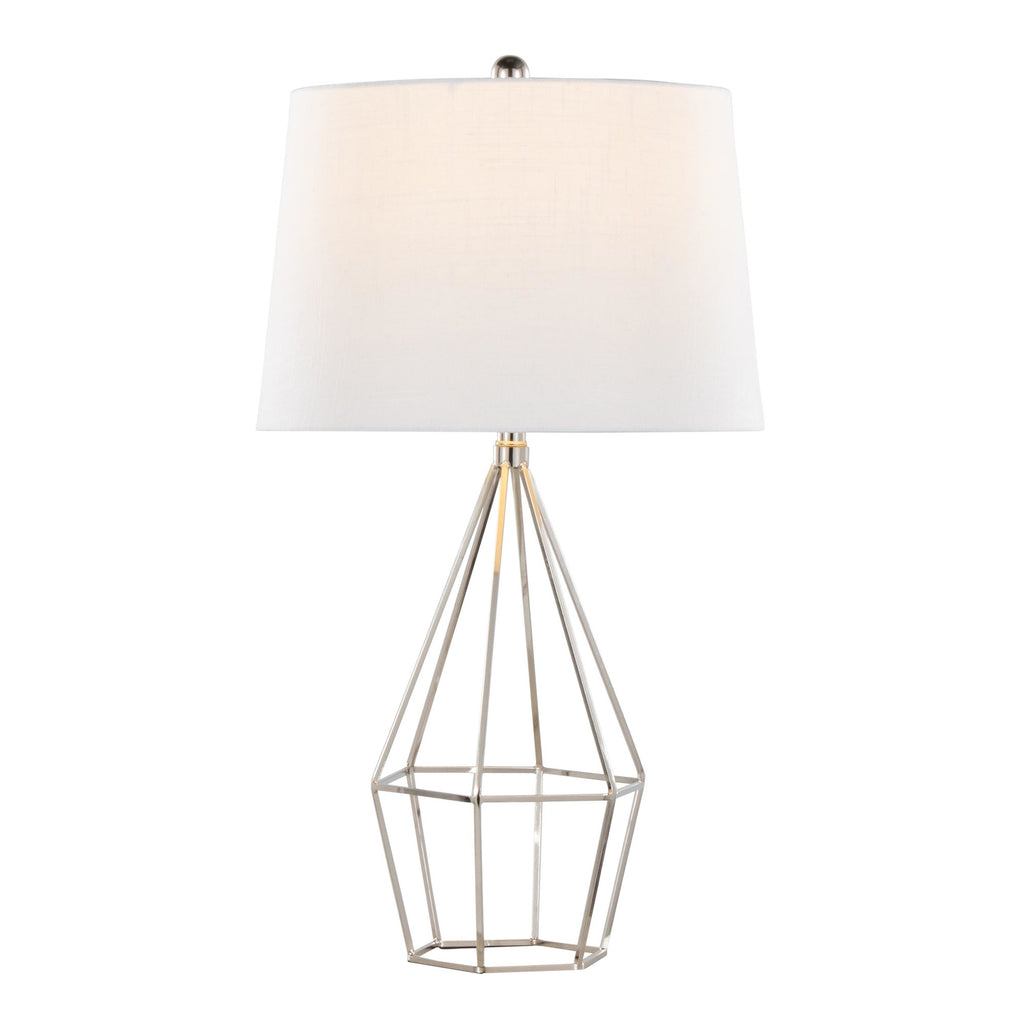 Geome 27" Metal Table Lamp - Set of 2 - Polished Nickel, White Linen