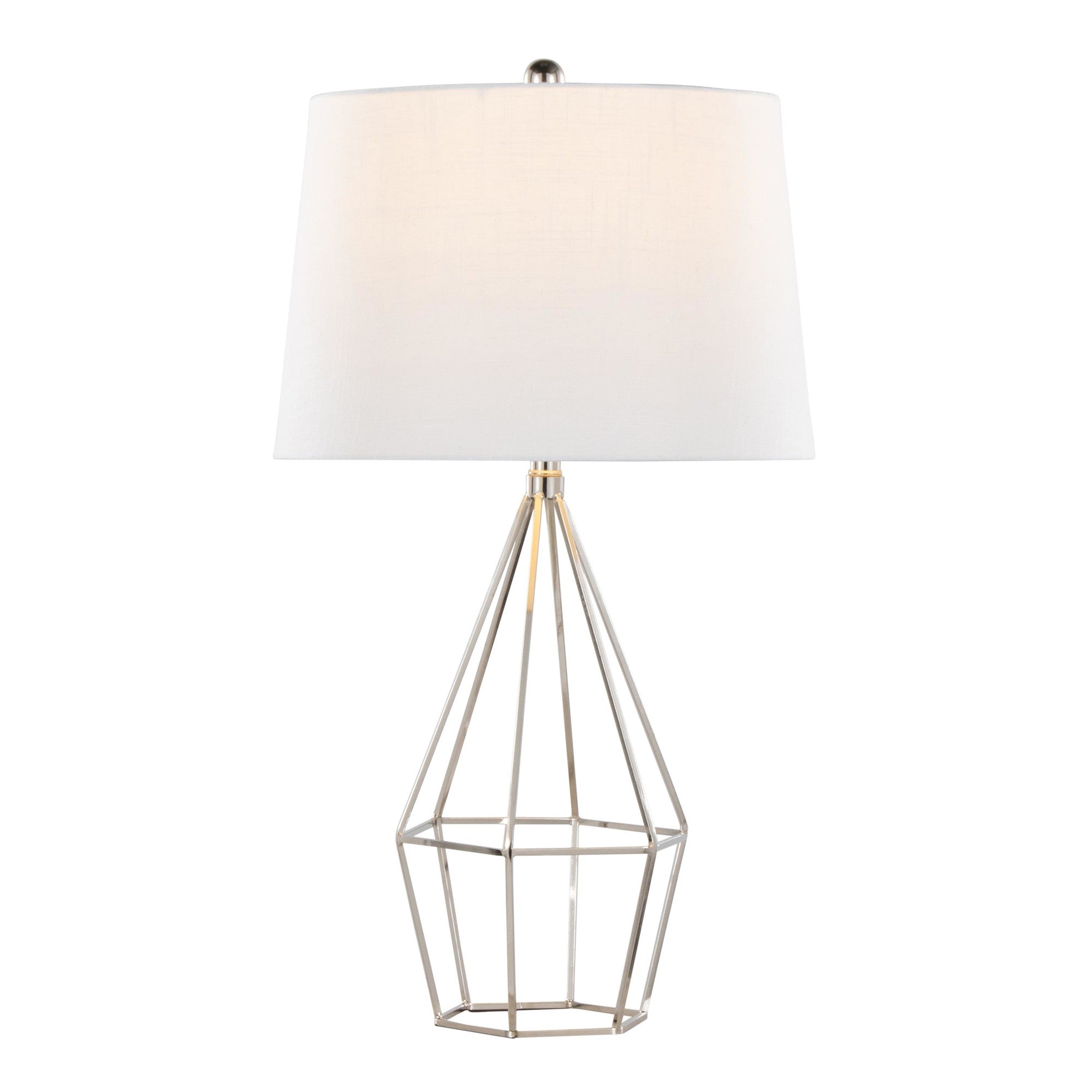Geome 27" Metal Table Lamp - Set of 2 - Polished Nickel, White Linen