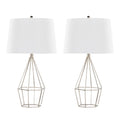 Geome 27" Metal Table Lamp - Set of 2 - Polished Nickel, White Linen