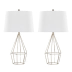 Geome 27" Metal Table Lamp - Set of 2 - Polished Nickel, White Linen