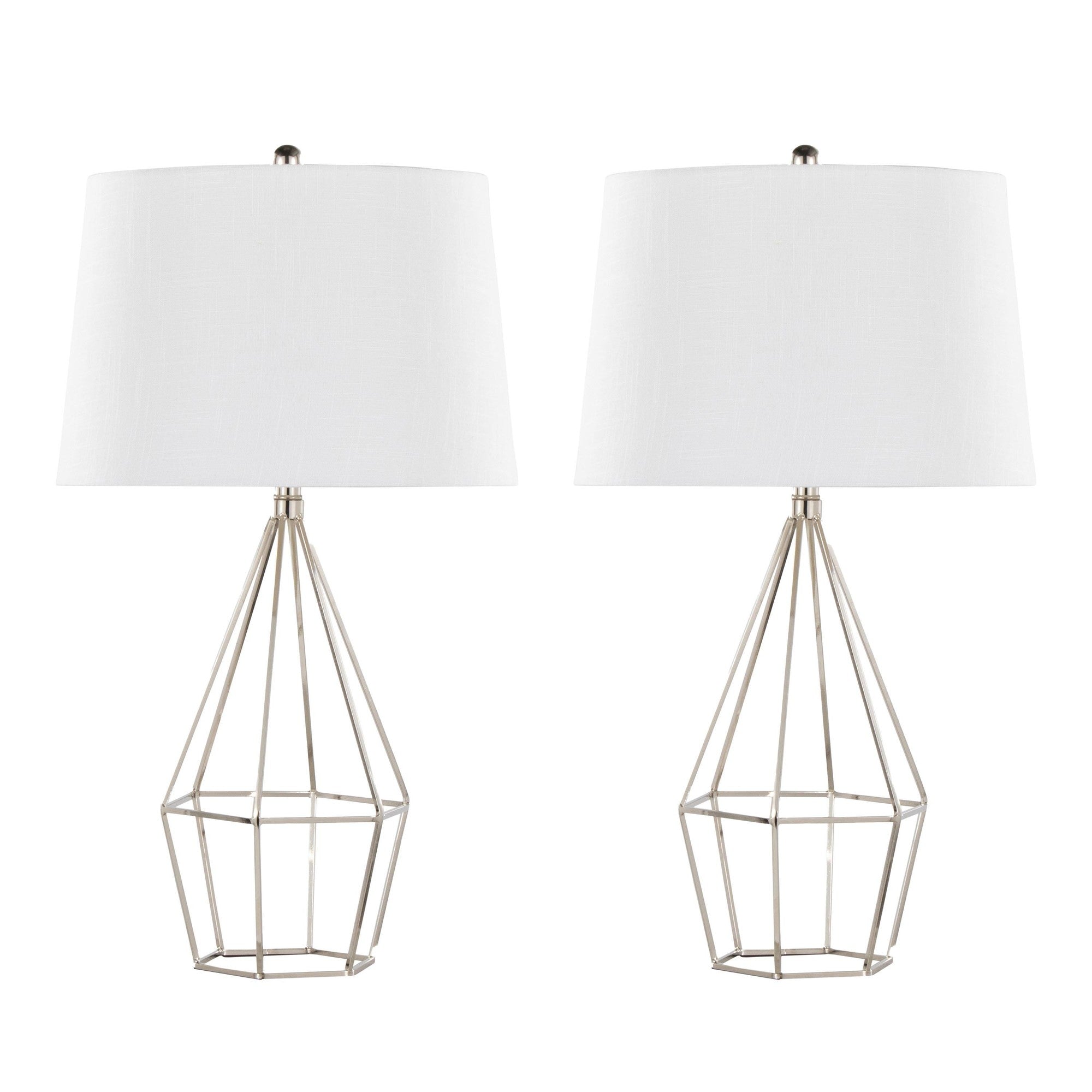 Geome 27" Metal Table Lamp - Set of 2 - Polished Nickel, White Linen