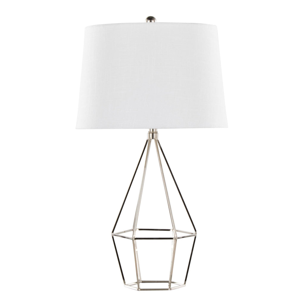 Geome 27" Metal Table Lamp - Set of 2 - Polished Nickel, White Linen