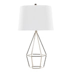 Geome 27" Metal Table Lamp - Set of 2 - Polished Nickel, White Linen