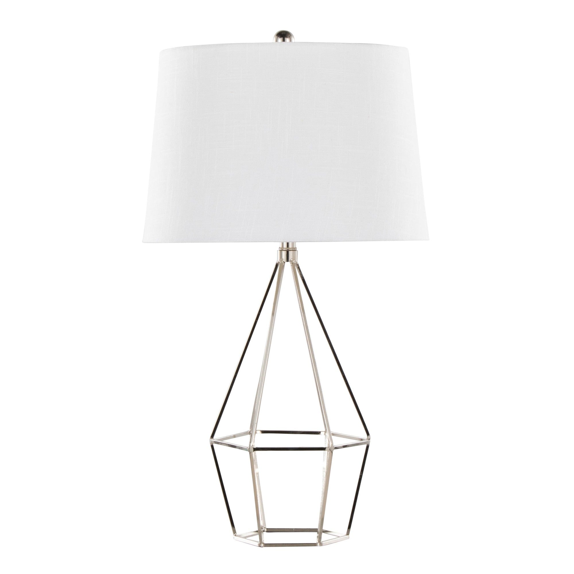Geome 27" Metal Table Lamp - Set of 2 - Polished Nickel, White Linen
