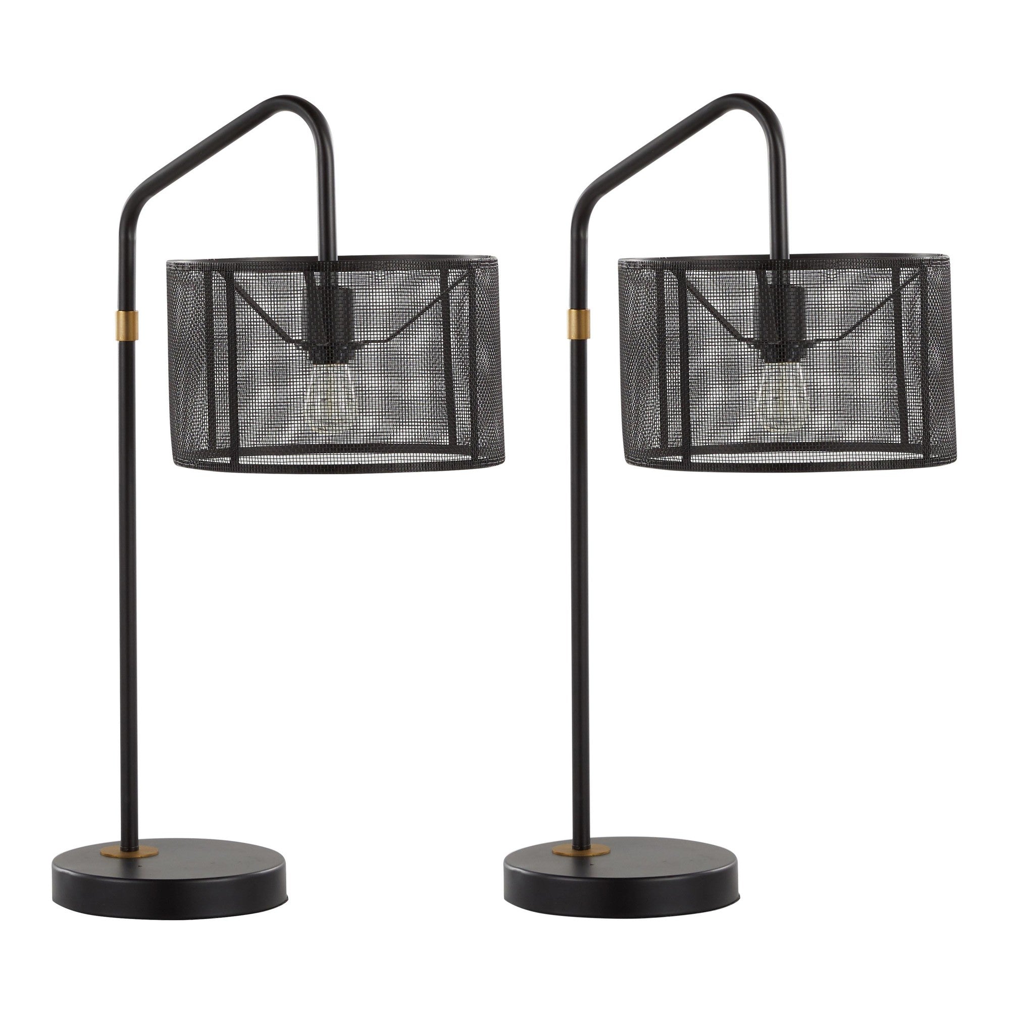 Mod Mesh 27" Metal Task Lamp With Usb - Set of 2 - Oil Bronze, Painted Gold Metal