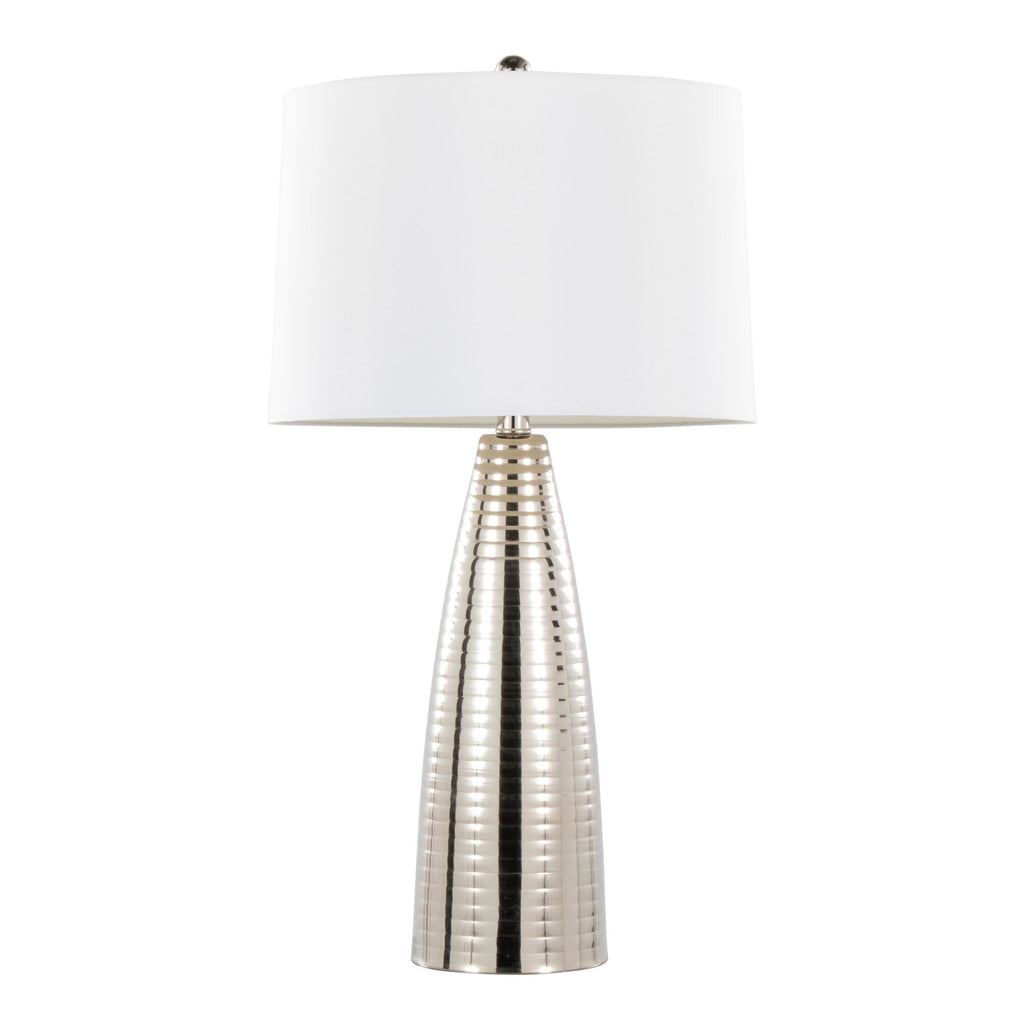 Maya 27" Metal Table Lamp - Set of 2 - Polished Nickel, White Linen
