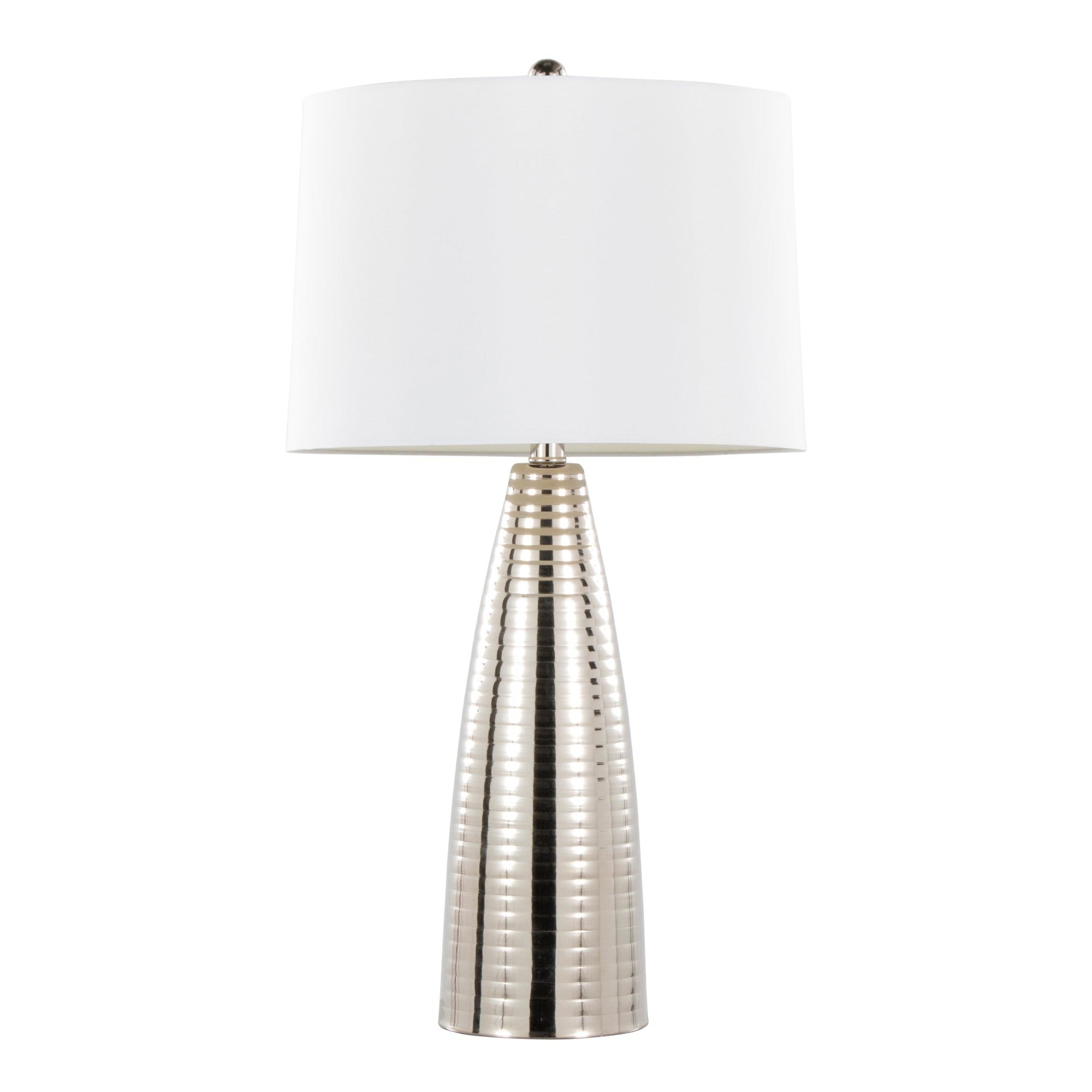 Maya 27" Metal Table Lamp - Set of 2 - Polished Nickel, White Linen