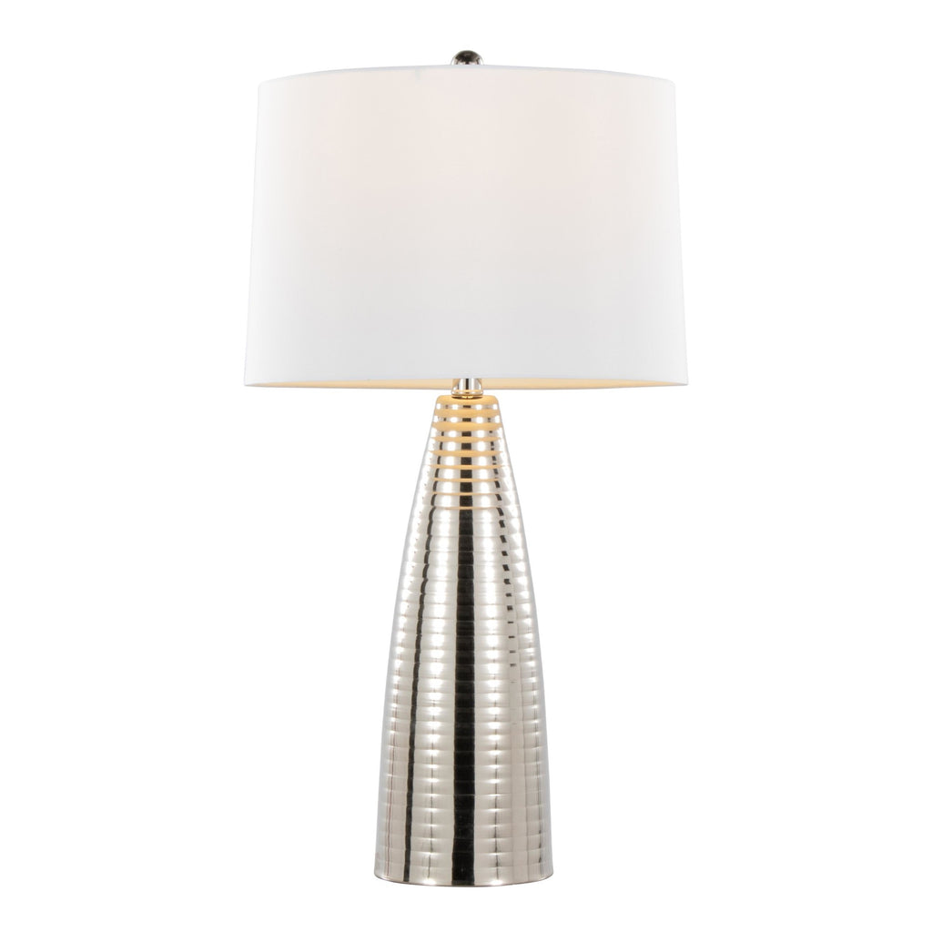 Maya 27" Metal Table Lamp - Set of 2 - Polished Nickel, White Linen