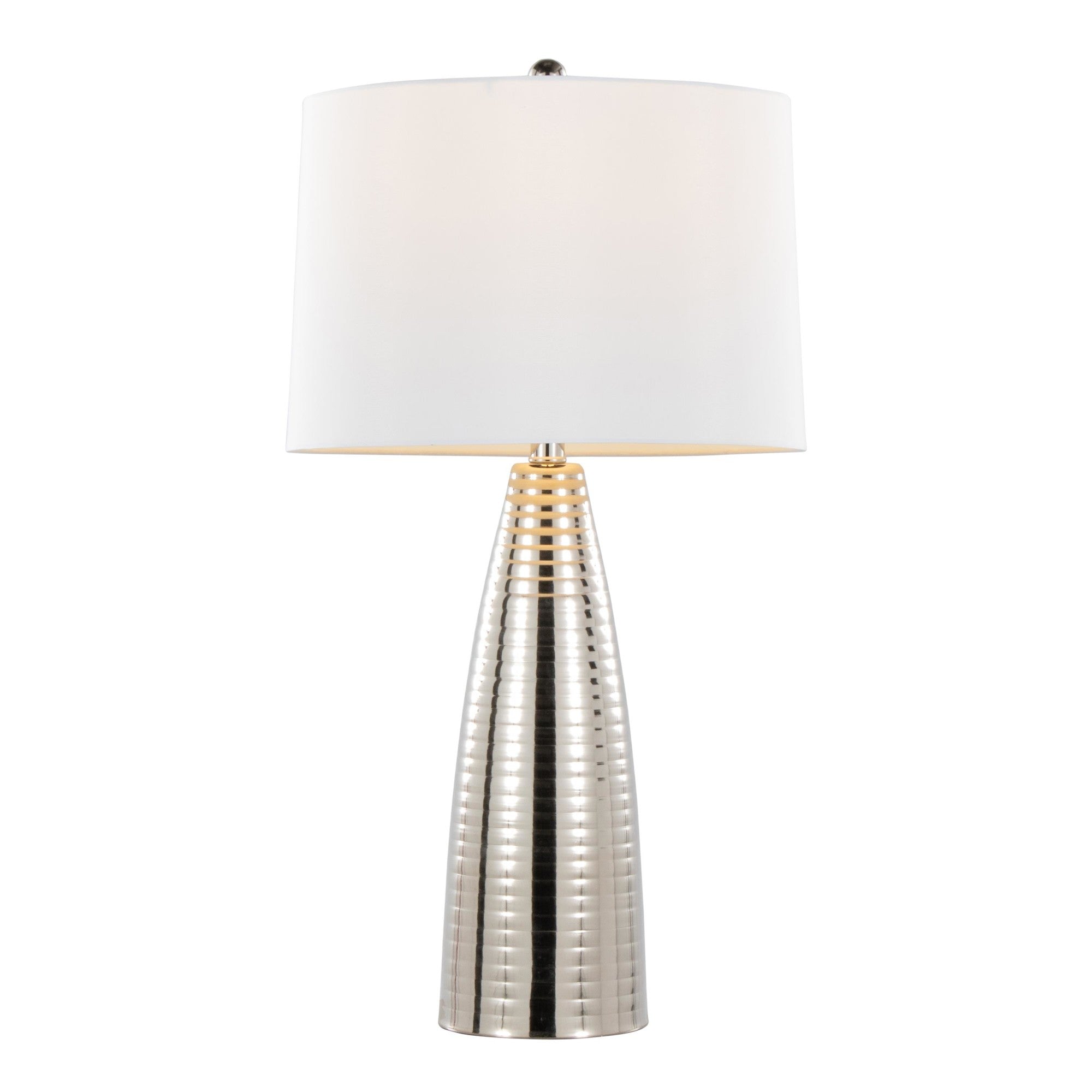 Maya 27" Metal Table Lamp - Set of 2 - Polished Nickel, White Linen