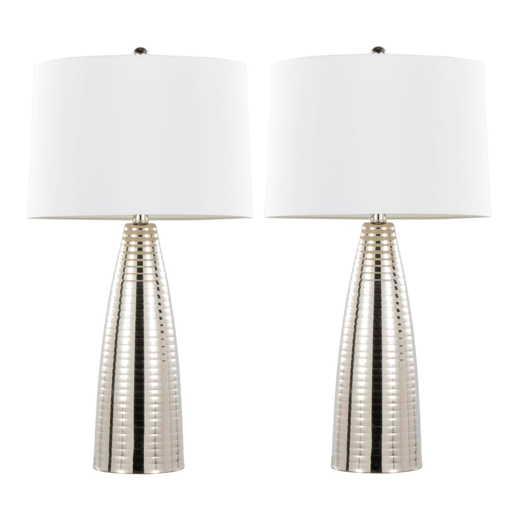 Maya 27" Metal Table Lamp - Set of 2 - Polished Nickel, White Linen