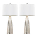 Maya 27" Metal Table Lamp - Set of 2 - Polished Nickel, White Linen