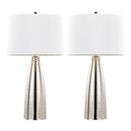 Maya 27" Metal Table Lamp - Set of 2 - Polished Nickel, White Linen