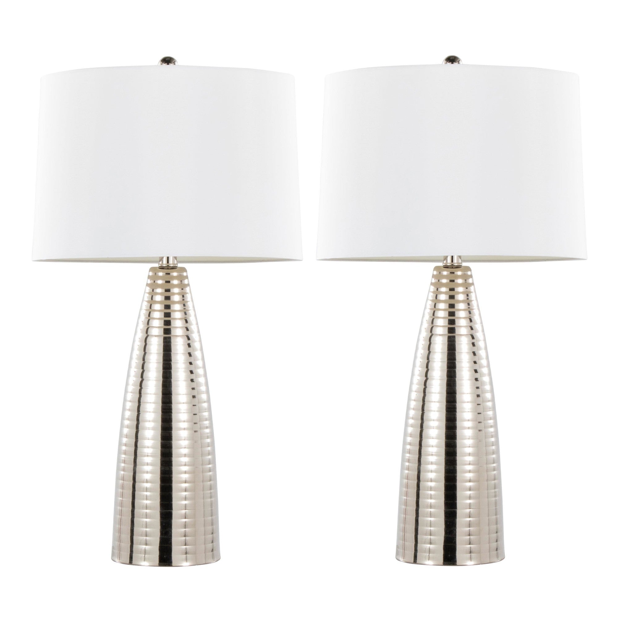 Maya 27" Metal Table Lamp - Set of 2 - Polished Nickel, White Linen