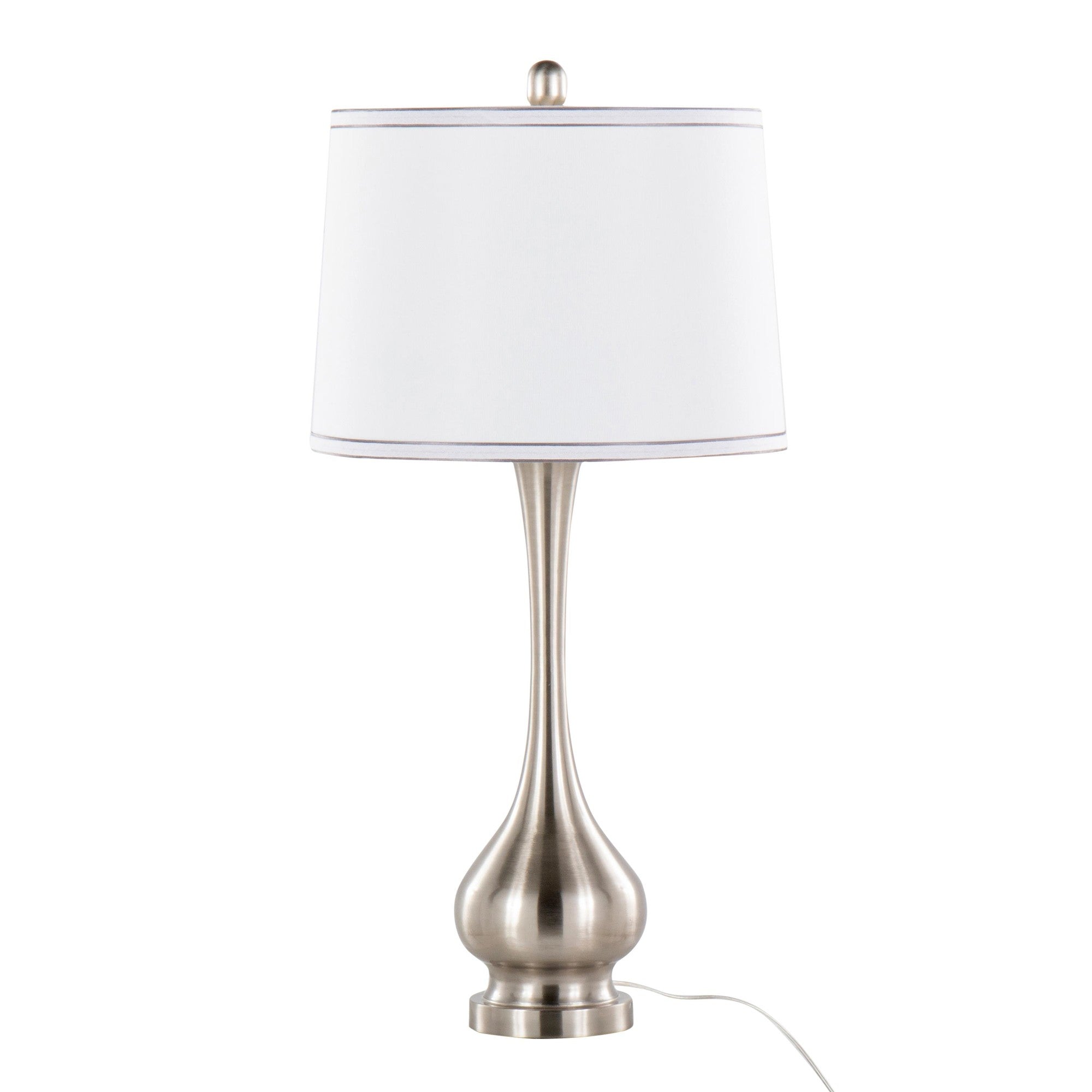 Cairo 28" Metal Table Lamp - Set of 2 - Brushed Nickel, White Linen, Silver Trim