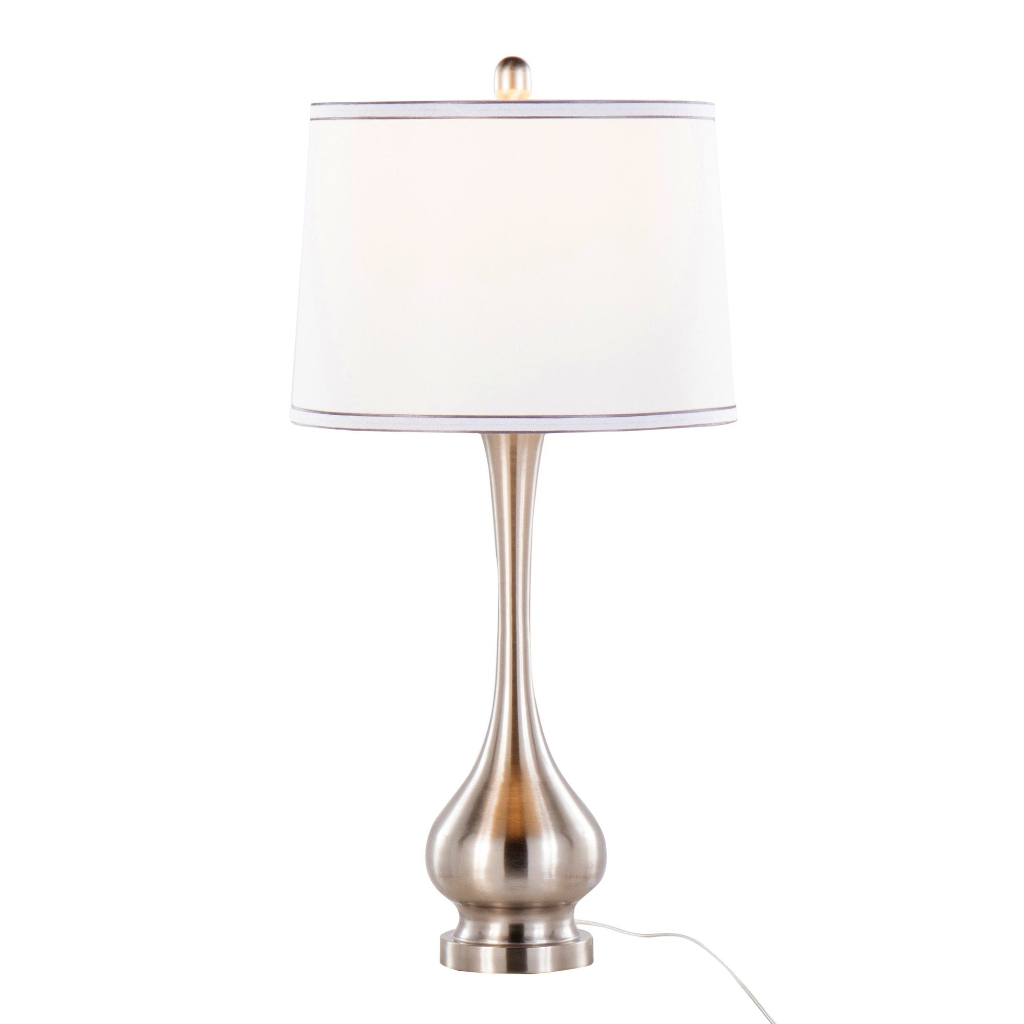 Cairo 28" Metal Table Lamp - Set of 2 - Brushed Nickel, White Linen, Silver Trim