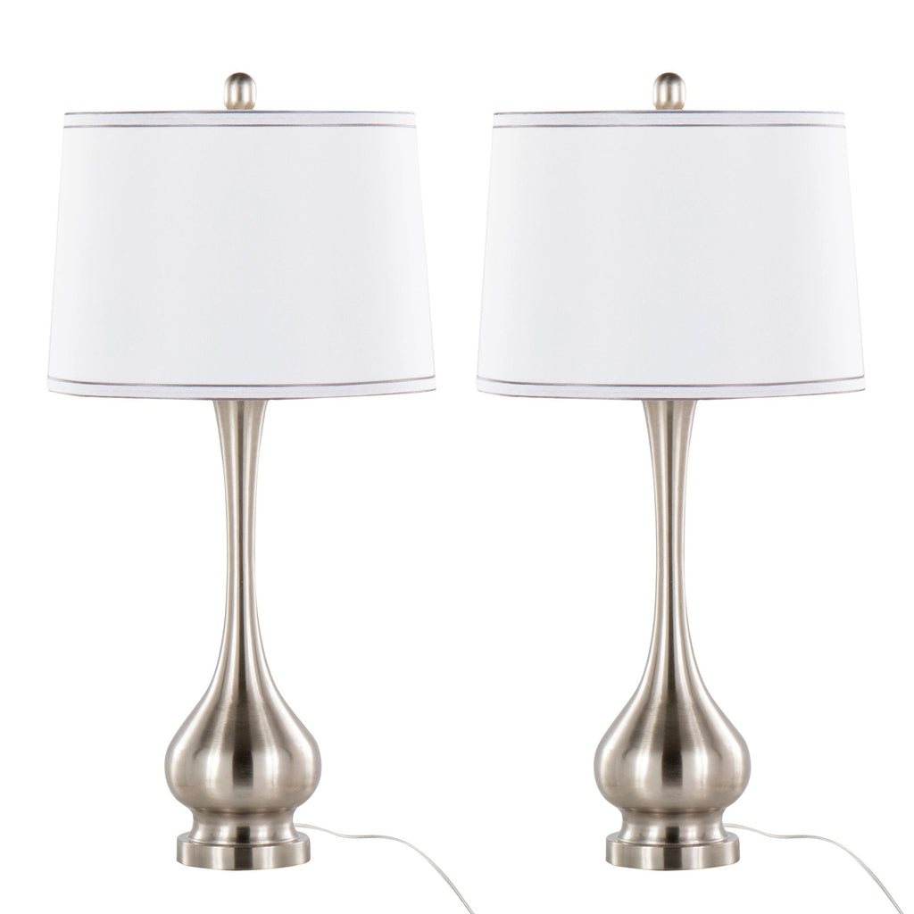 Cairo 28" Metal Table Lamp - Set of 2 - Brushed Nickel, White Linen, Silver Trim