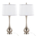 Cairo 28" Metal Table Lamp - Set of 2 - Brushed Nickel, White Linen, Silver Trim