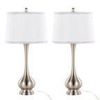 Cairo 28" Metal Table Lamp - Set of 2 - Brushed Nickel, White Linen, Silver Trim