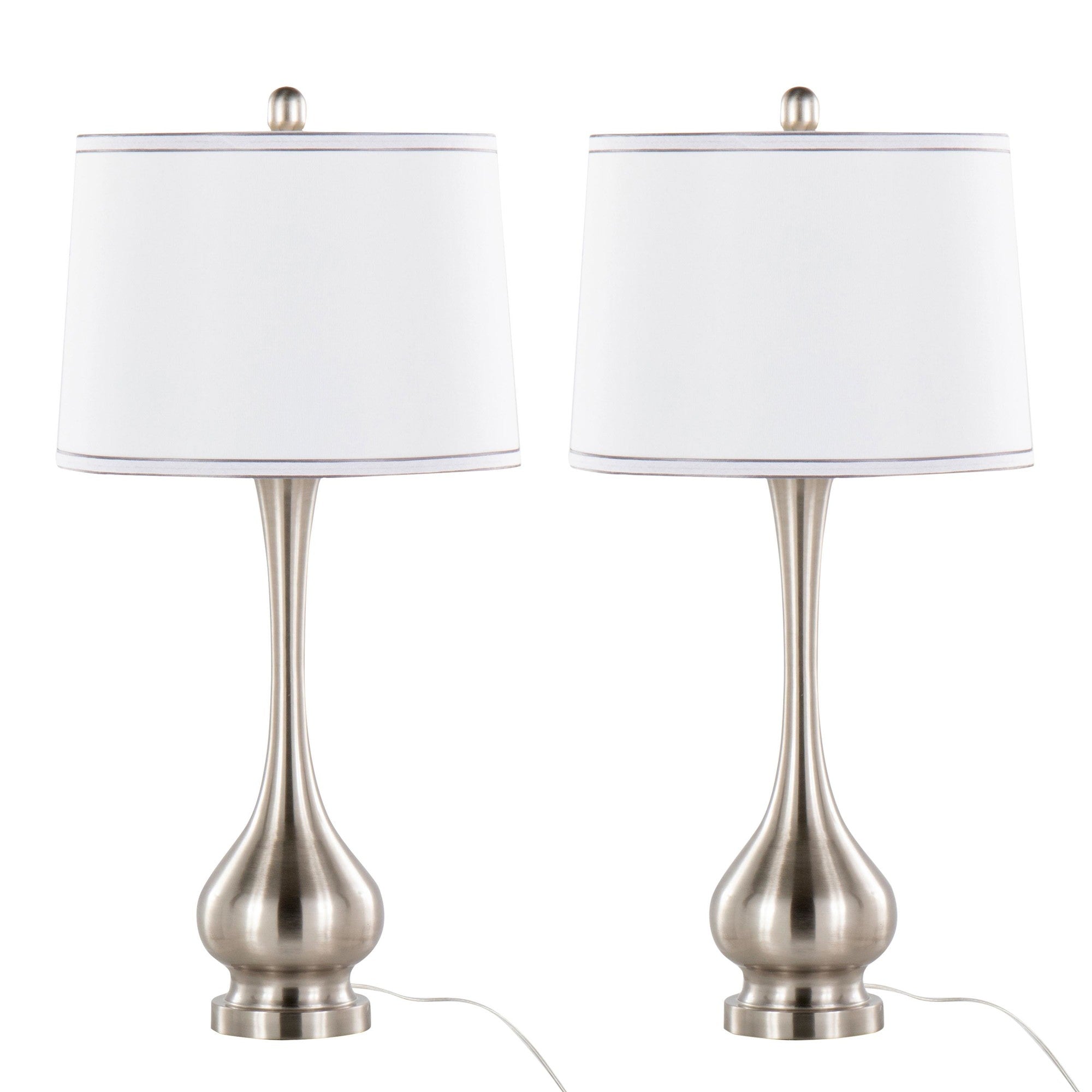 Cairo 28" Metal Table Lamp - Set of 2 - Brushed Nickel, White Linen, Silver Trim