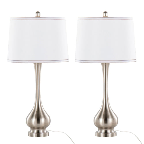 Cairo 28" Metal Table Lamp - Set of 2 - Brushed Nickel, White Linen, Silver Trim