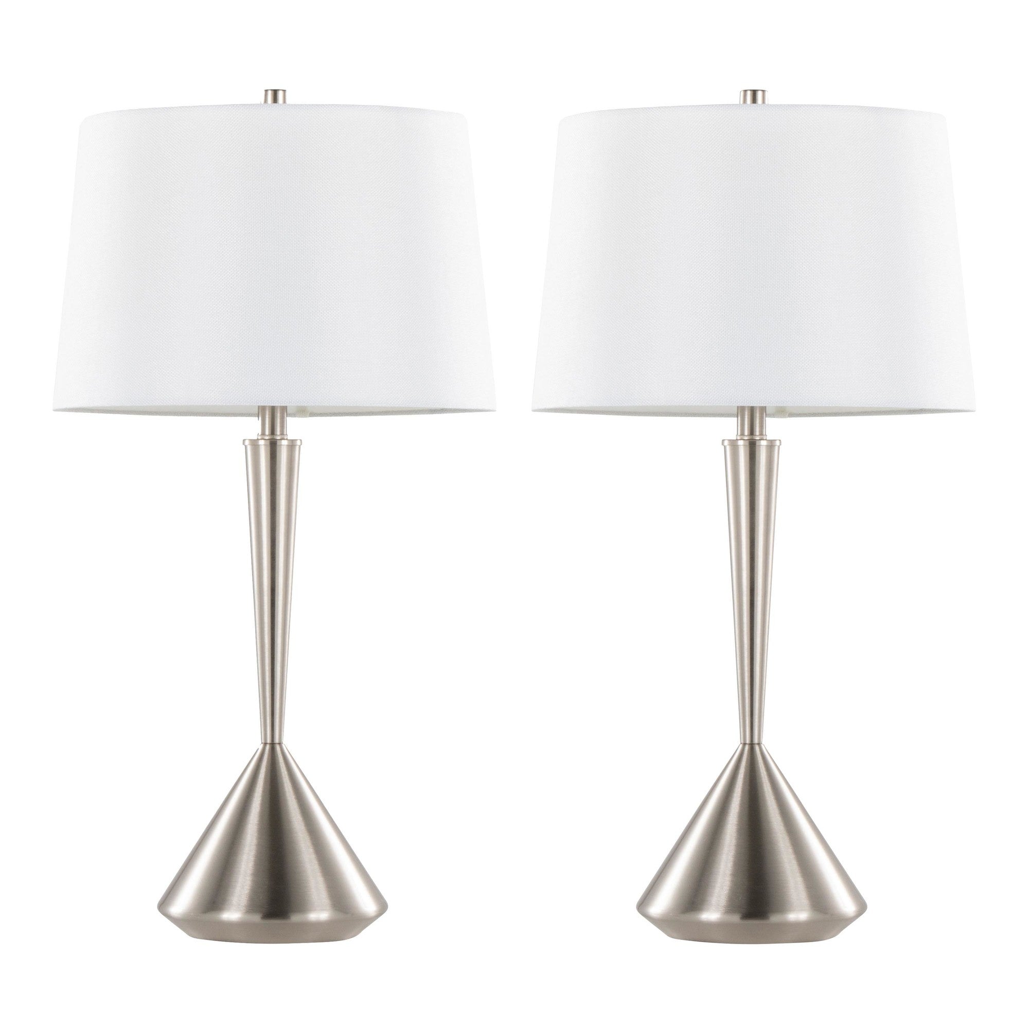 Diva 29" Metal Table Lamp - Set of 2 - Brushed Nickel, White Linen