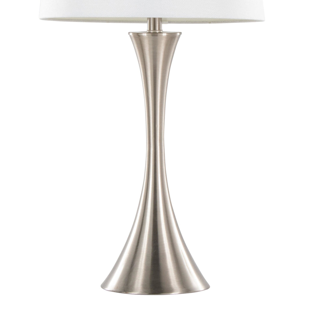 Lenuxe 29" Metal Table Lamp - Set of 2 - Brushed Nickel, White Textured Linen