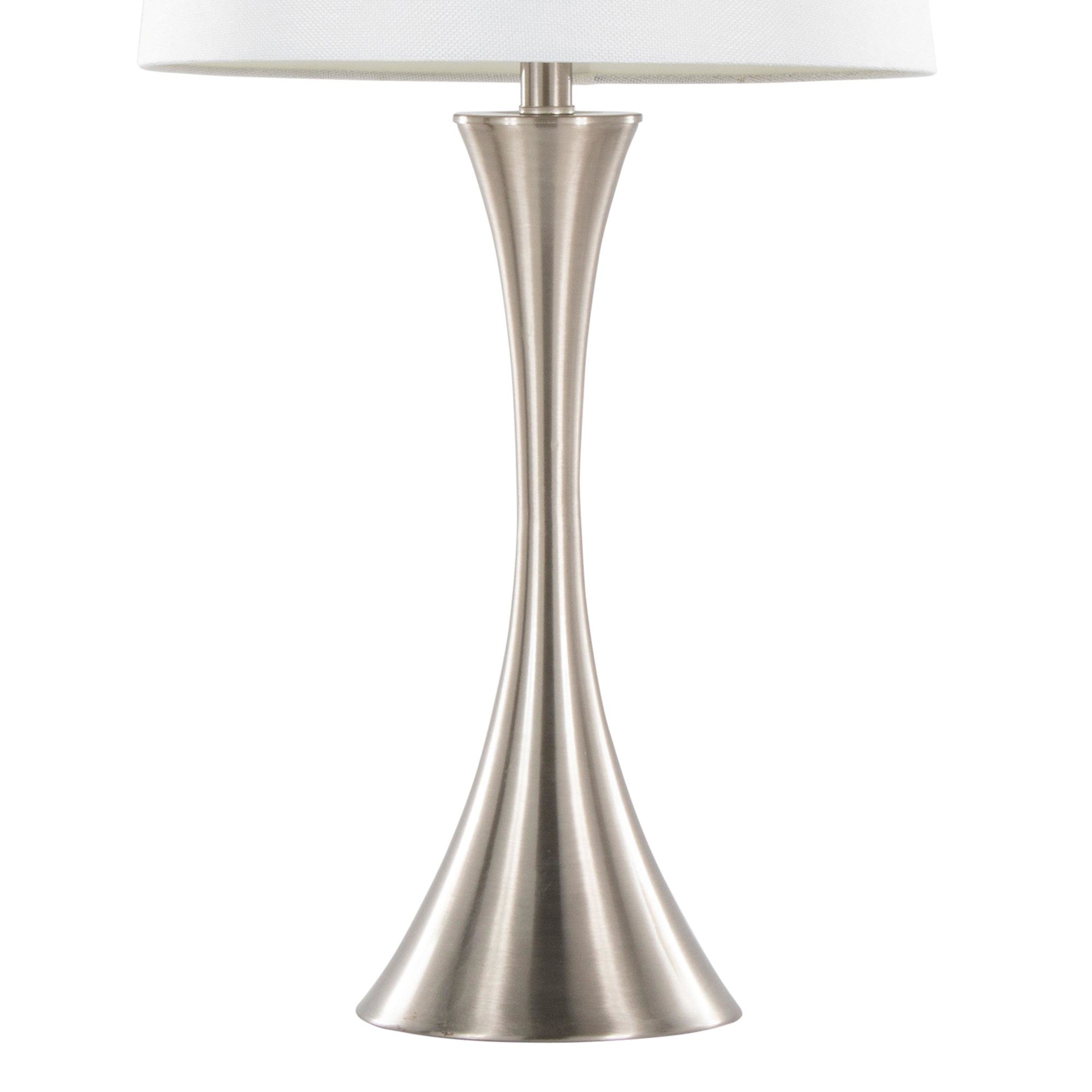 Lenuxe 29" Metal Table Lamp - Set of 2 - Brushed Nickel, White Textured Linen