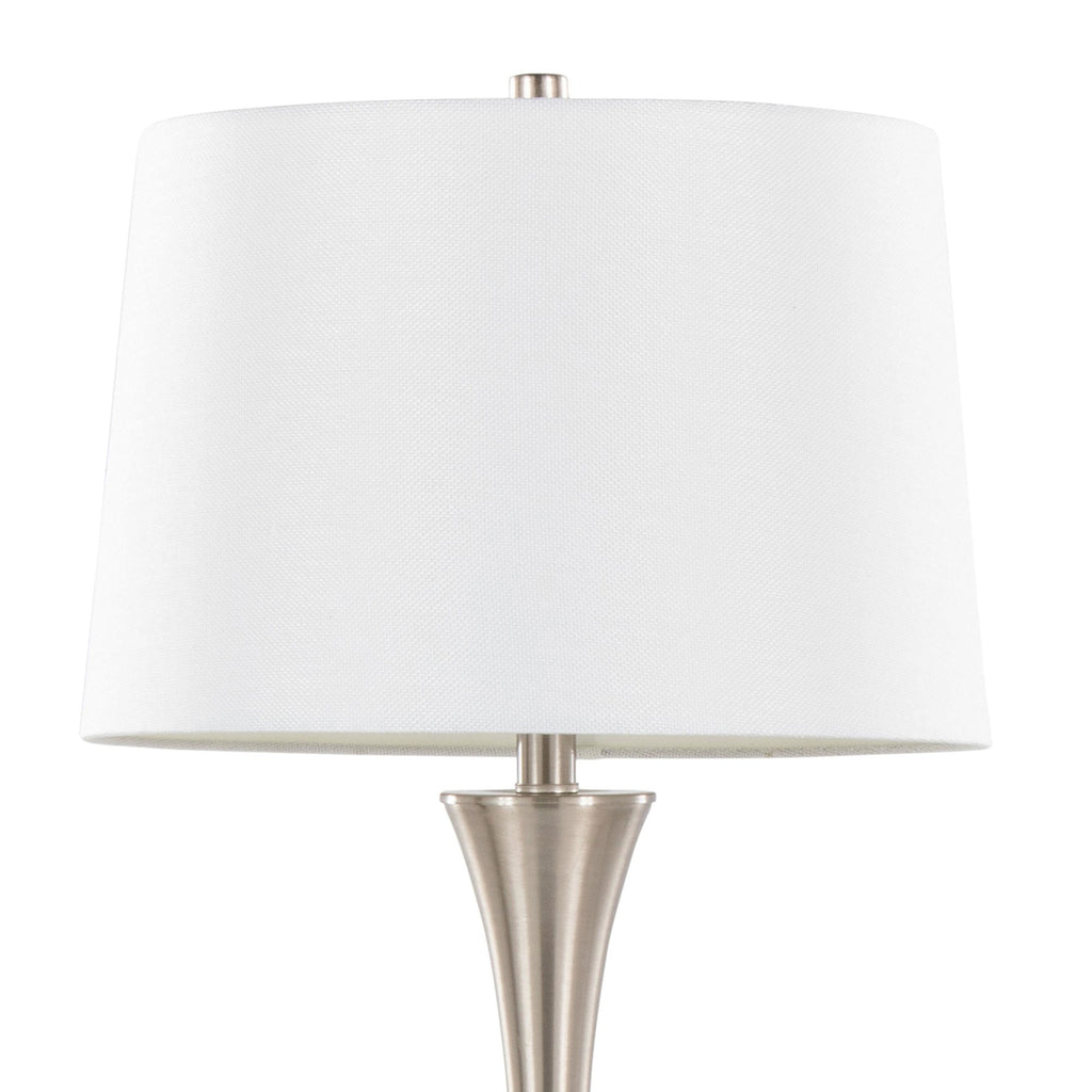 Lenuxe 29" Metal Table Lamp - Set of 2 - Brushed Nickel, White Textured Linen