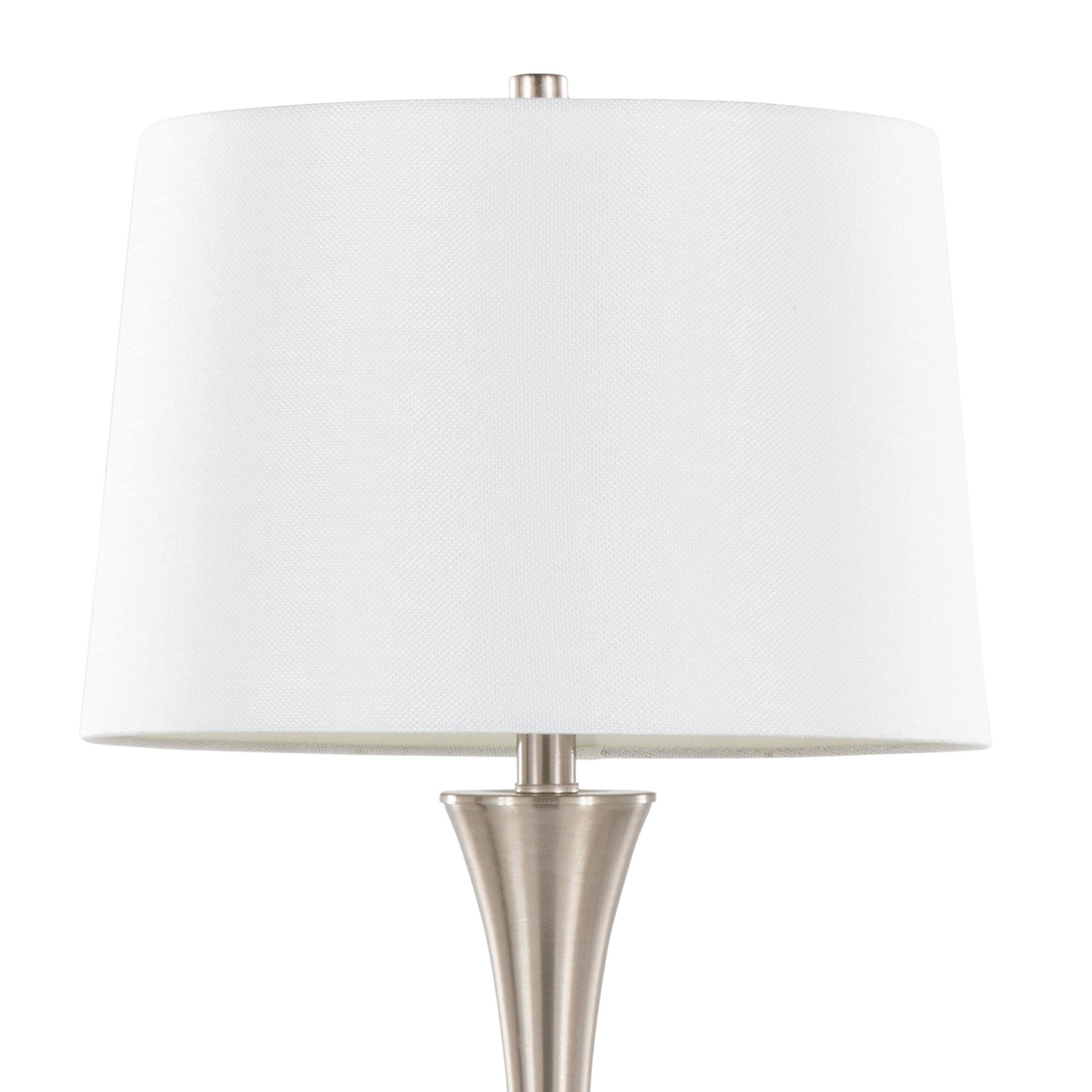 Lenuxe 29" Metal Table Lamp - Set of 2 - Brushed Nickel, White Textured Linen