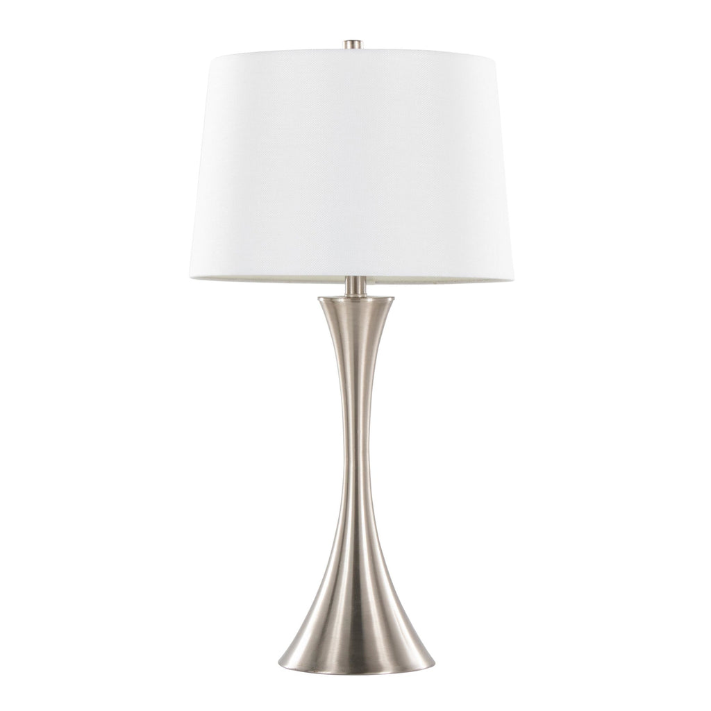 Lenuxe 29" Metal Table Lamp - Set of 2 - Brushed Nickel, White Textured Linen