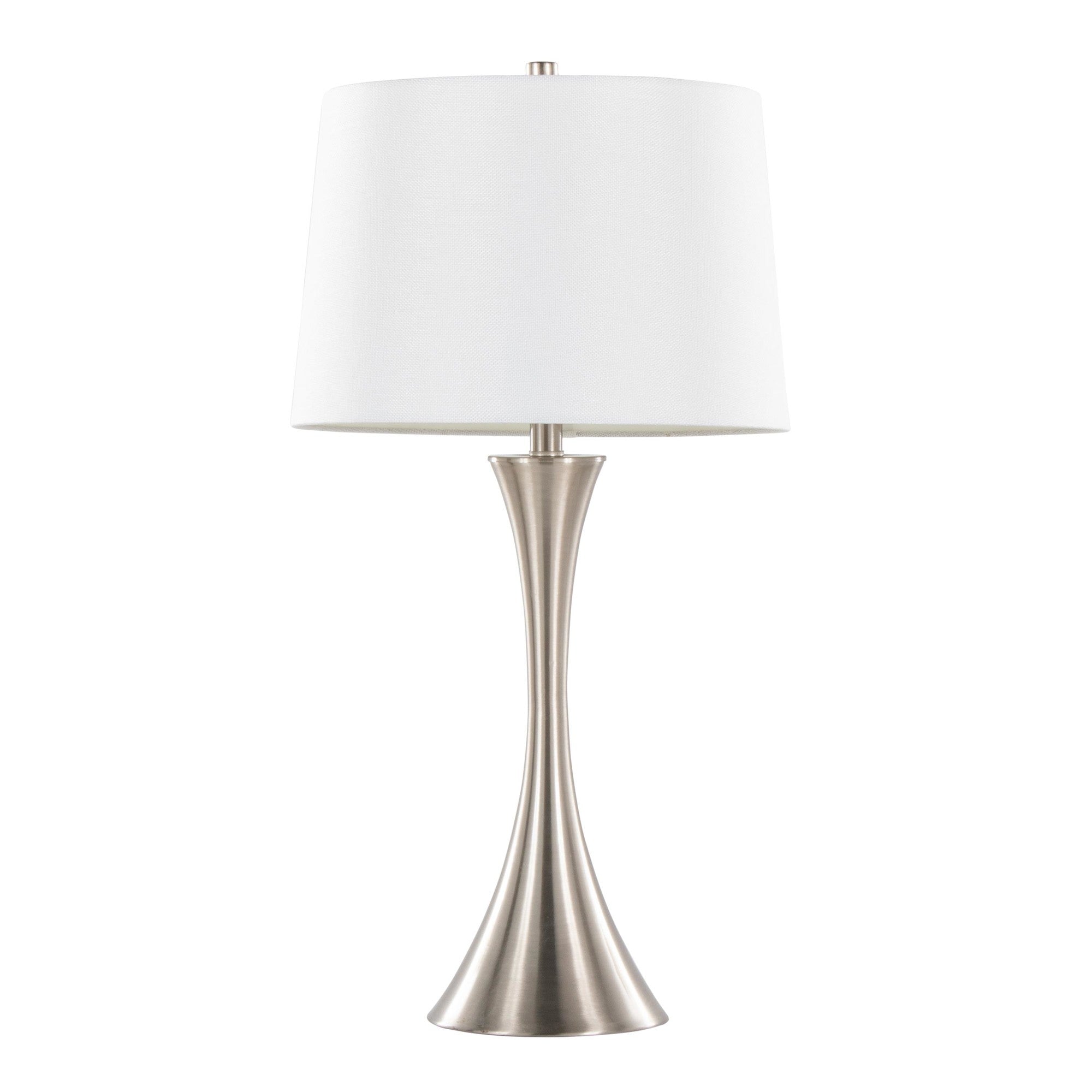 Lenuxe 29" Metal Table Lamp - Set of 2 - Brushed Nickel, White Textured Linen