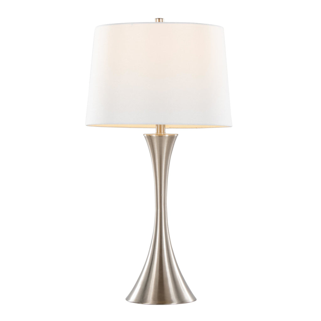 Lenuxe 29" Metal Table Lamp - Set of 2 - Brushed Nickel, White Textured Linen