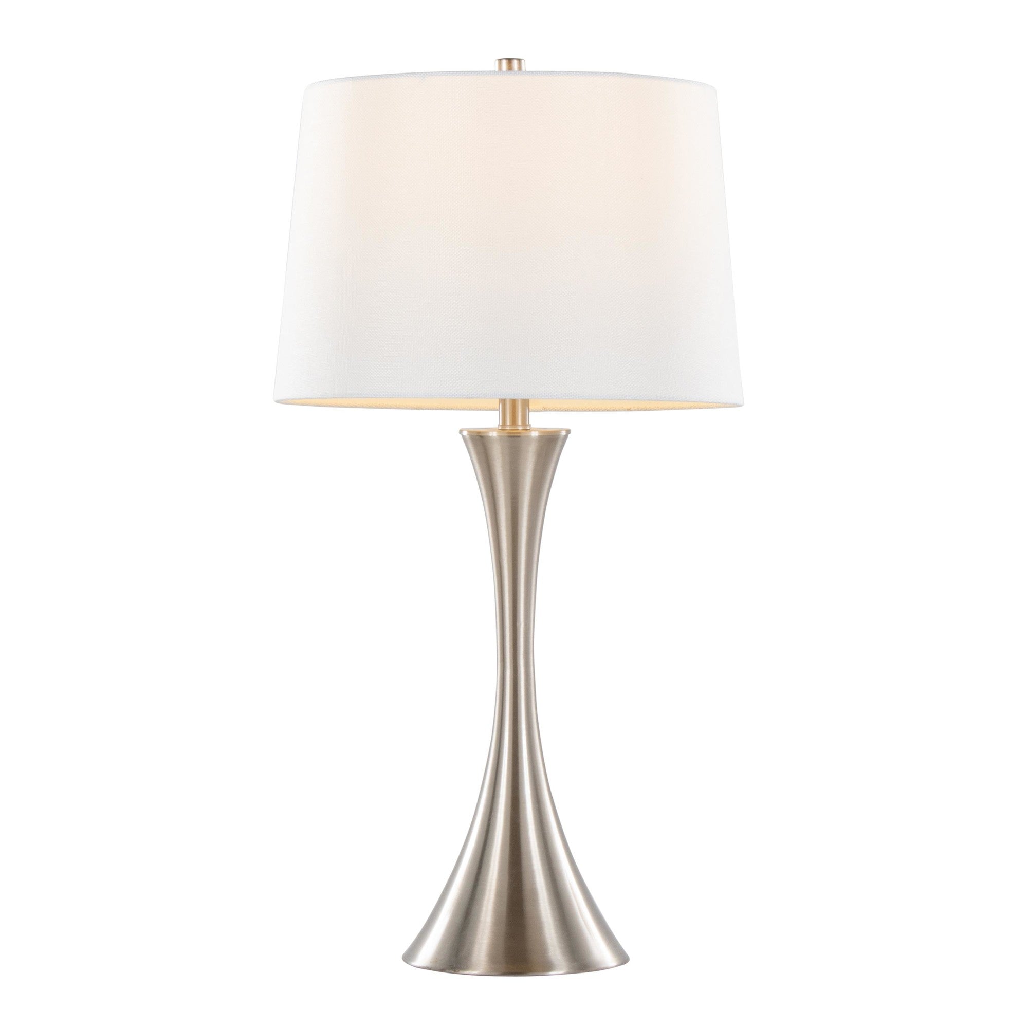 Lenuxe 29" Metal Table Lamp - Set of 2 - Brushed Nickel, White Textured Linen