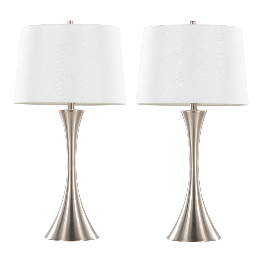 Lenuxe 29" Metal Table Lamp - Set of 2 - Brushed Nickel, White Textured Linen