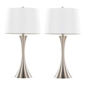 Lenuxe 29" Metal Table Lamp - Set of 2 - Brushed Nickel, White Textured Linen