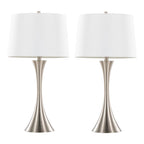 Lenuxe 29" Metal Table Lamp - Set of 2 - Brushed Nickel, White Textured Linen