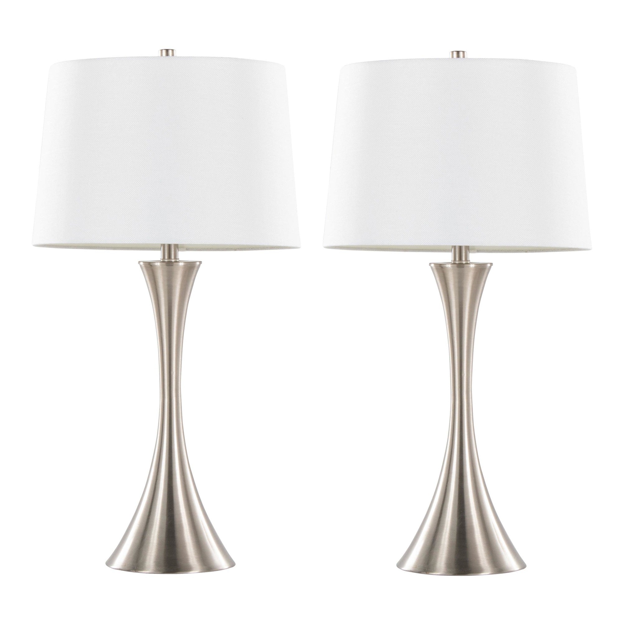 Lenuxe 29" Metal Table Lamp - Set of 2 - Brushed Nickel, White Textured Linen