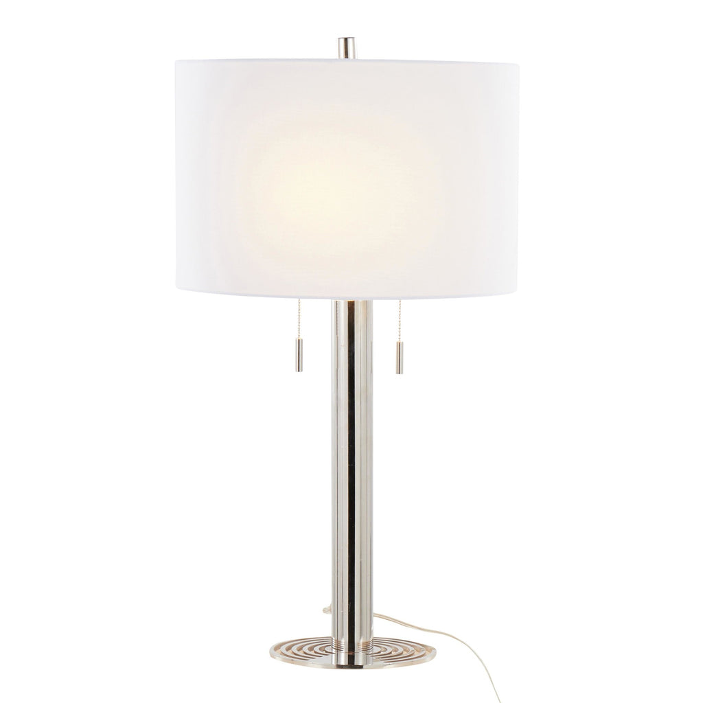 Master 29" Metal Table Lamp - Set of 2 - Polished Nickel, White Linen