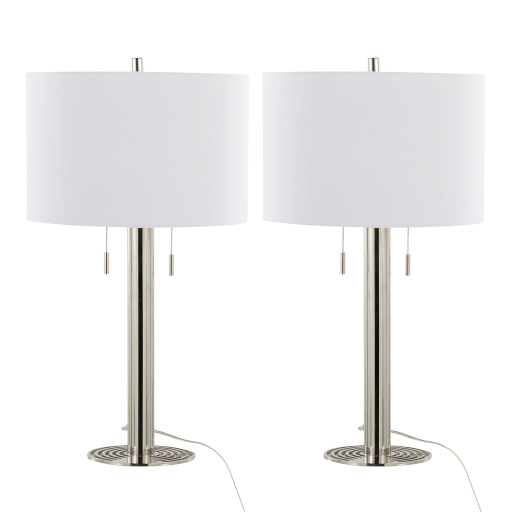 Master 29" Metal Table Lamp - Set of 2 - Polished Nickel, White Linen