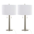 Master 29" Metal Table Lamp - Set of 2 - Polished Nickel, White Linen