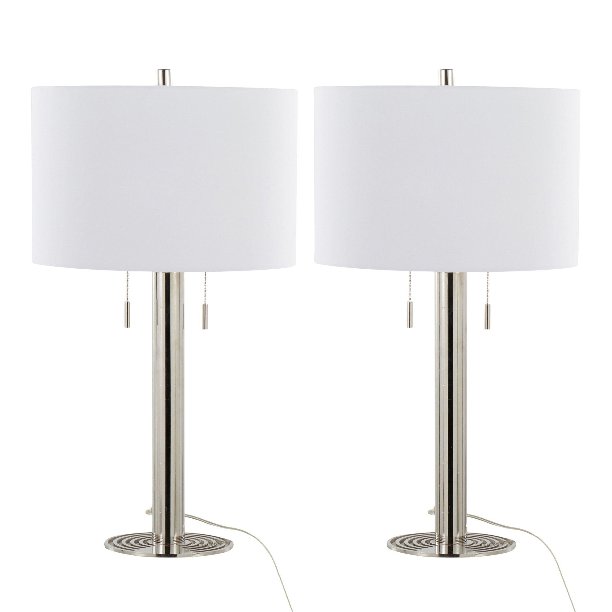 Master 29" Metal Table Lamp - Set of 2 - Polished Nickel, White Linen