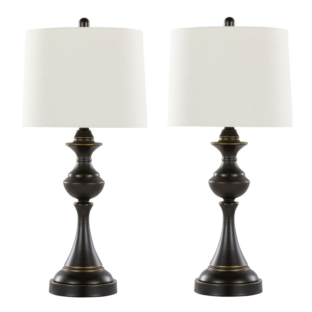 Montgomery 29" Metal Table Lamp With Usb - Set of 2 - Oil Rubbed Bronze, Off-white Linen