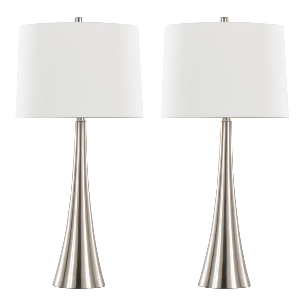 Diana 29" Metal Table Lamp - Set of 2 - Brushed Nickel, White Linen