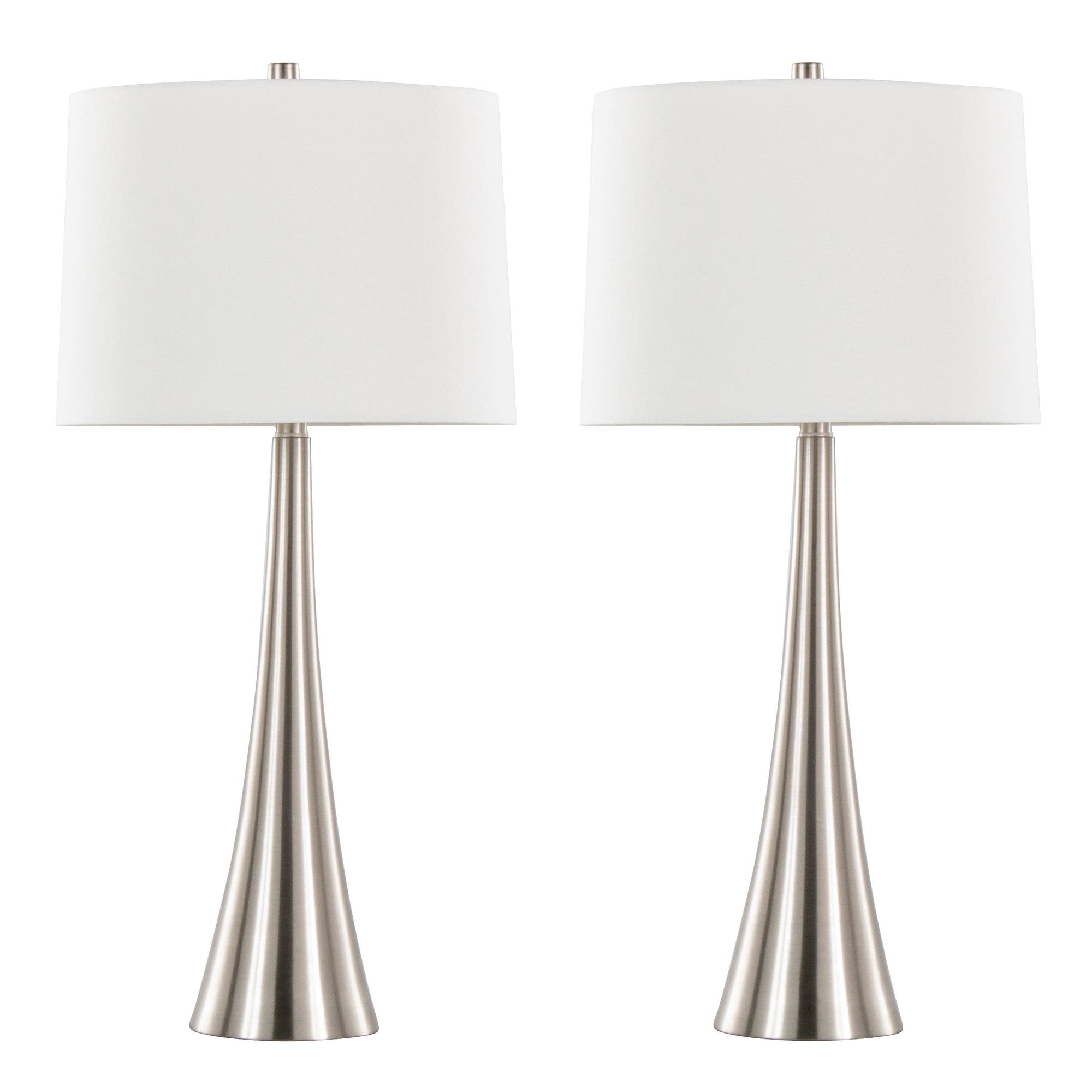 Diana 29" Metal Table Lamp - Set of 2 - Brushed Nickel, White Linen